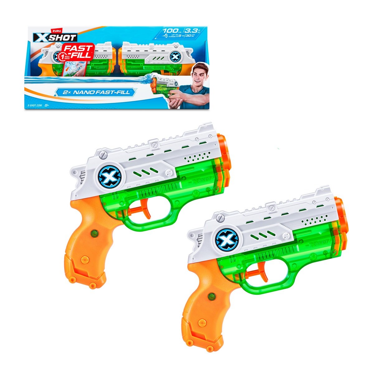 Set 2 Lanza Agua Nano De 100 Ml Con Sistema De Llenado Rapido Fast Fill X-Shot